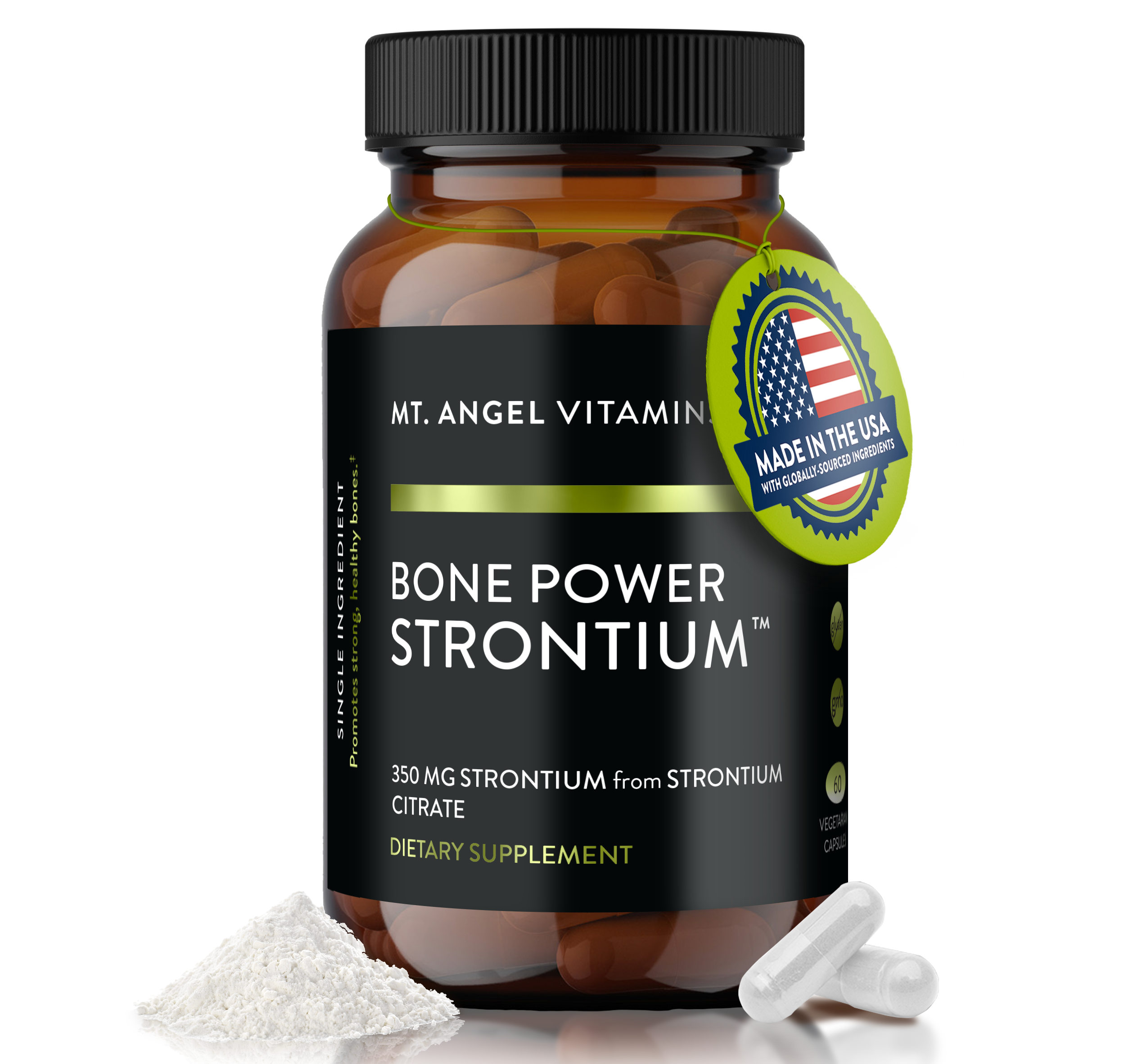 Strontium supplement product image indicating targeted bone density support