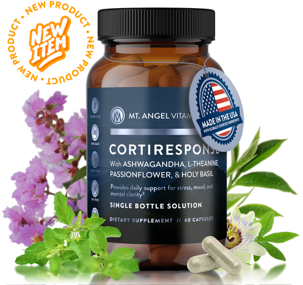 CortiResponse® – Stress Relief & Mood Support Supplement with Ashwagandha, L-Theanine, Passionflower & Holy Basil – Supports Calm, Focus & Mental Clarity – Non-GMO, Gluten-Free, Made in USA – 60 Capsules