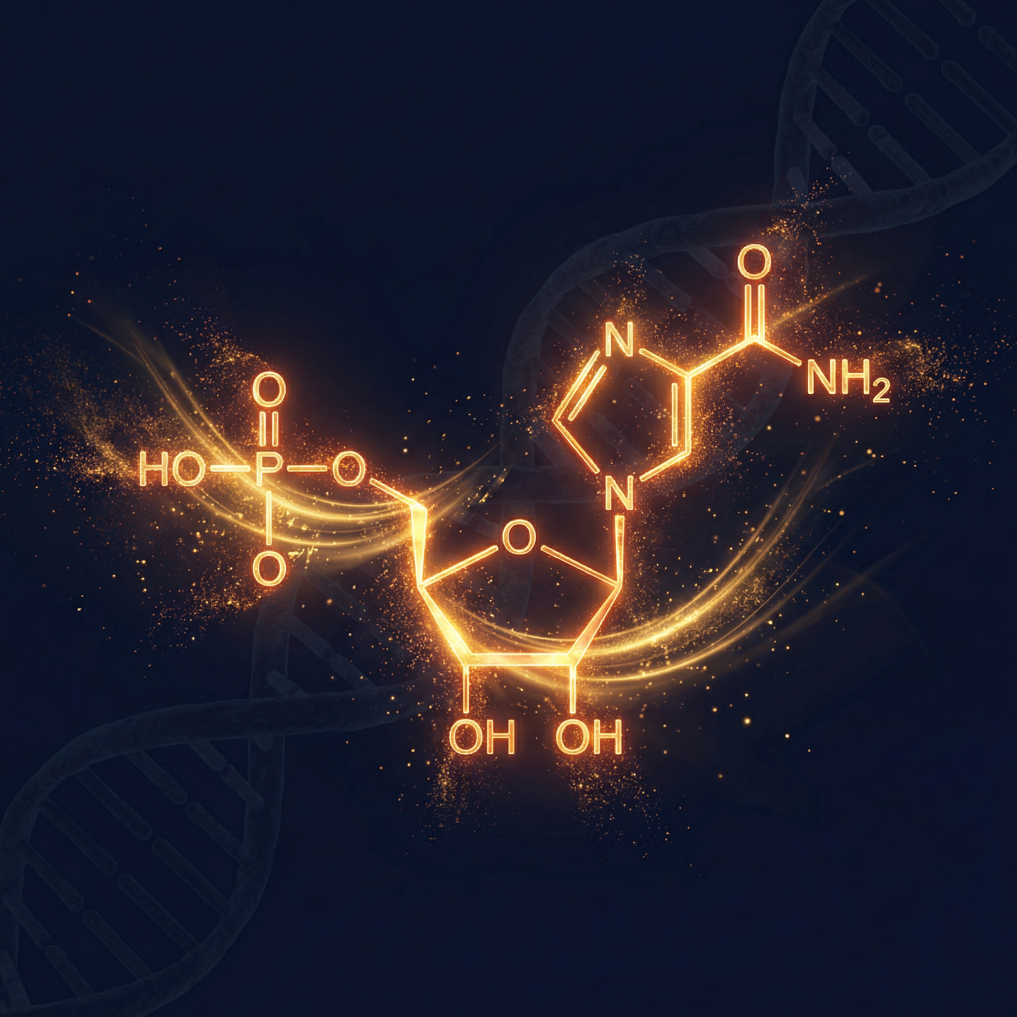 NMN molecular structure glowing amber